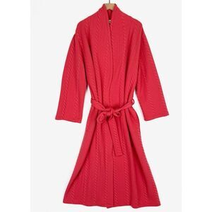 Diamond Tea Robe Womens 1X Plus Pink Cable Knit Floor length Belted Comfort Soft